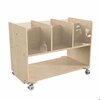 Flash Furniture Bright Beginnings Commercial Double Sided Space Saving Wooden Mobile Storage Cart - Locking Caster Wheels, 6 Clear Storage Bins, Lower Shelf, Natural MK-KE24275-GG